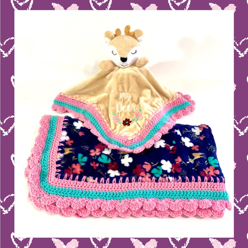 Vintage Style My Deer Floral Crochet Baby Blanket Gift Set